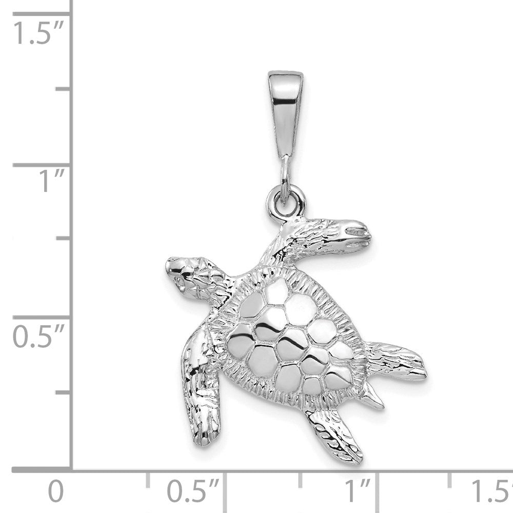 14K Weißgold massiver polierter Schildkröten-Anhänger mit offener Rückseite