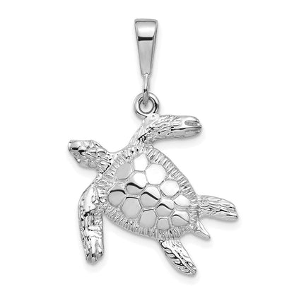 14K Weißgold massiver polierter Schildkröten-Anhänger mit offener Rückseite