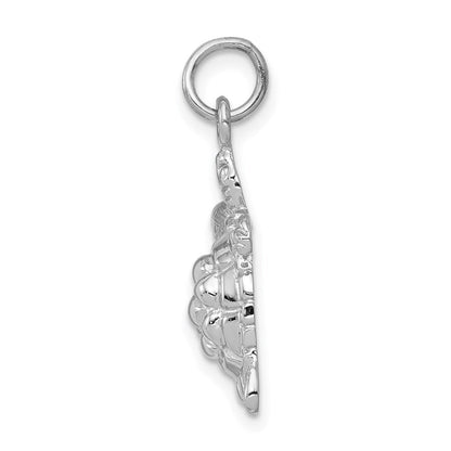 14K Weißgold massiver, polierter Schildkröten-Charm mit offener Rückseite