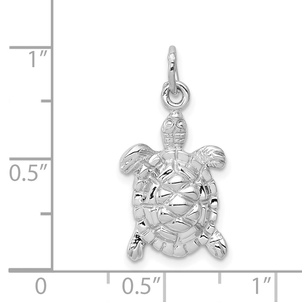 14K Weißgold massiver, polierter Schildkröten-Charm mit offener Rückseite