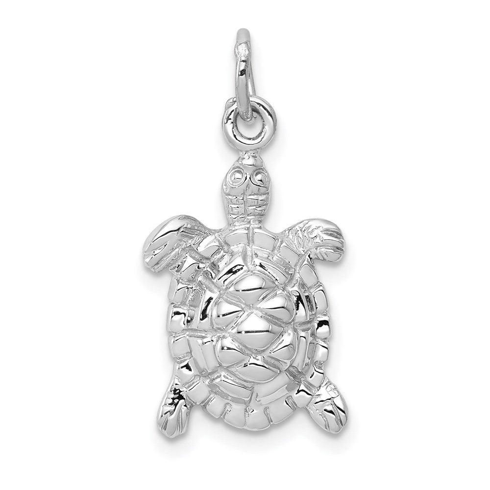 14K Weißgold massiver, polierter Schildkröten-Charm mit offener Rückseite