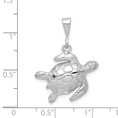 14k Weißgold massiver polierter Schildkröten-Anhänger mit offener Rückseite