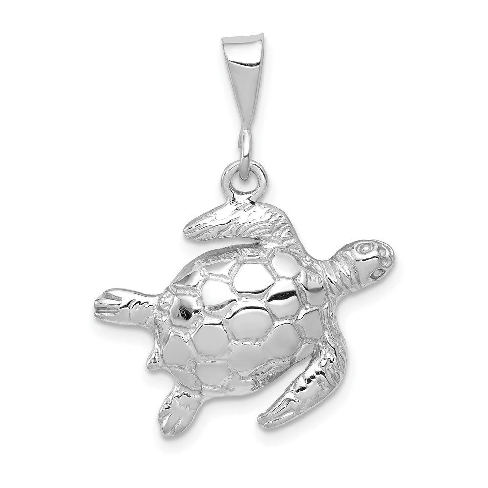 14k Weißgold massiver polierter Schildkröten-Anhänger mit offener Rückseite