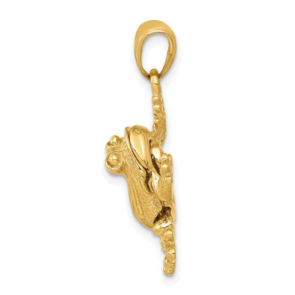 14K Gelbgold massiver polierter 3-D beweglicher Frosch-Anhänger