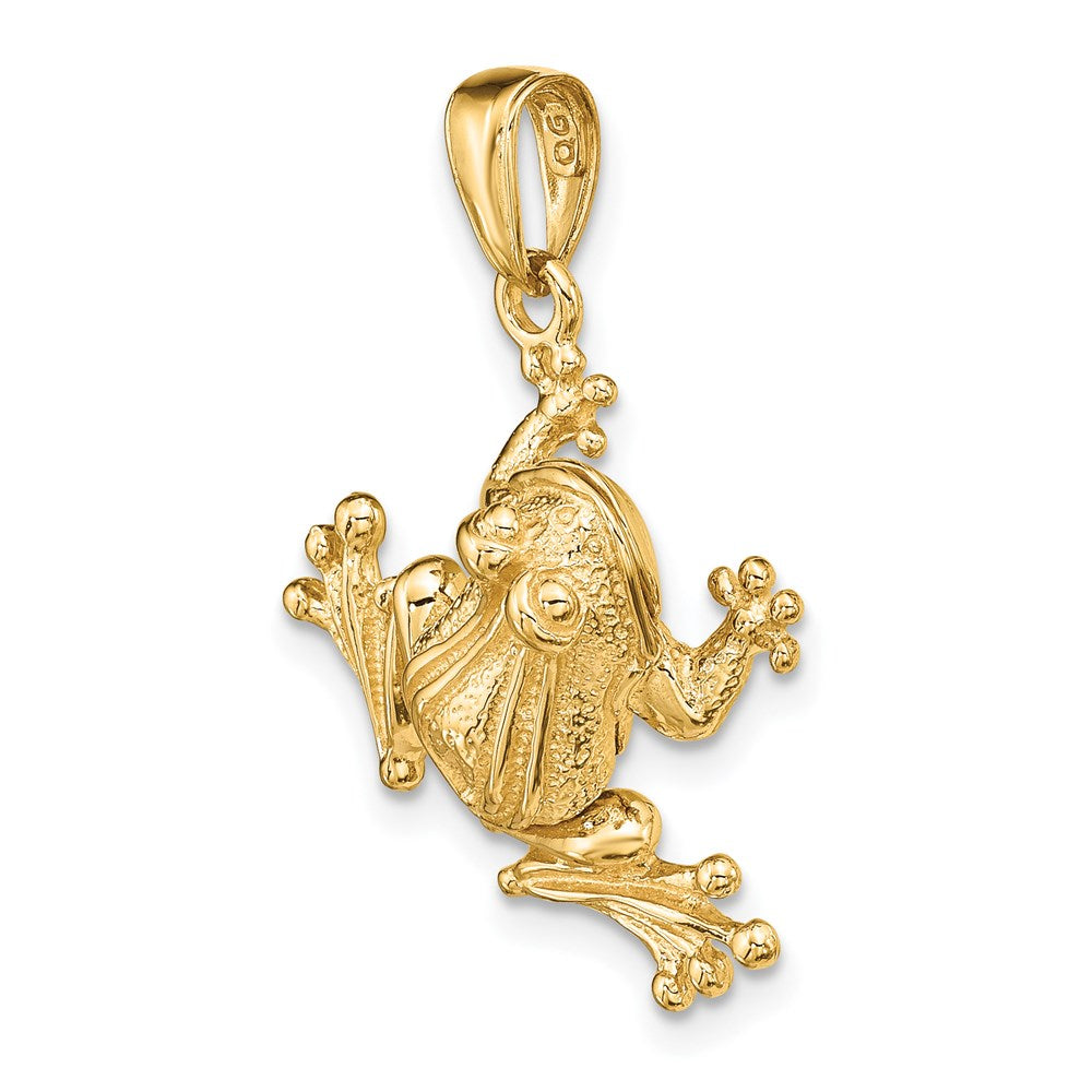 14K Gelbgold massiver polierter 3-D beweglicher Frosch-Anhänger