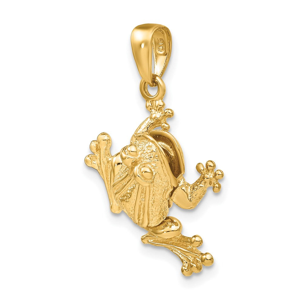 14K Gelbgold massiver polierter 3-D beweglicher Frosch-Anhänger