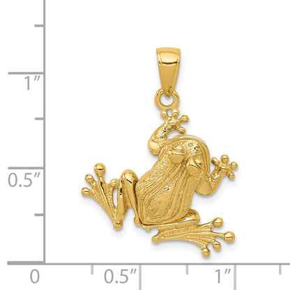 14K Gelbgold massiver polierter 3-D beweglicher Frosch-Anhänger