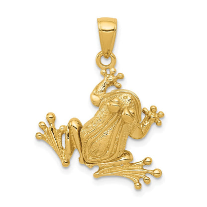 14K Gelbgold massiver polierter 3-D beweglicher Frosch-Anhänger