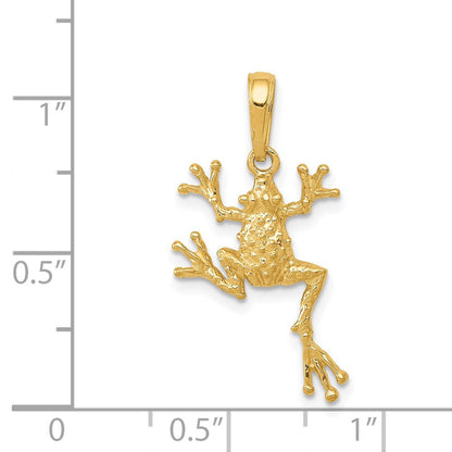 14K Gelbgold Massiv Poliert Offen-backed Frosch Anhänger
