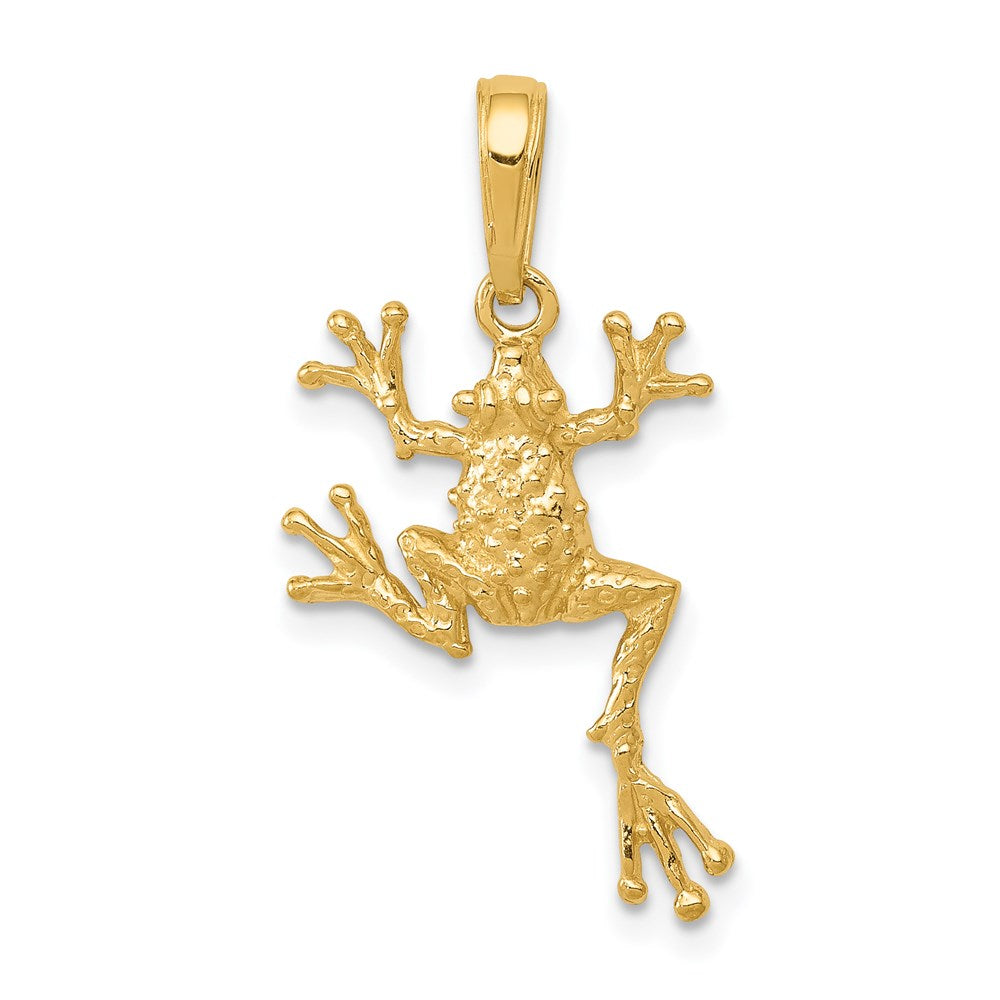 14K Gelbgold Massiv Poliert Offen-backed Frosch Anhänger