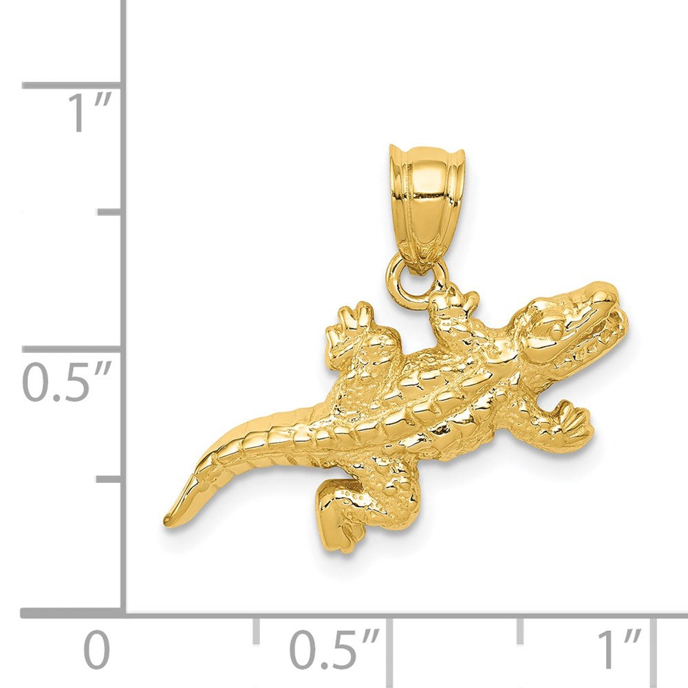 14 Karat Gelbgold massiver, polierter Krokodil-Anhänger mit offener Rückseite