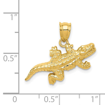 14 Karat Gelbgold massiver, polierter Krokodil-Anhänger mit offener Rückseite