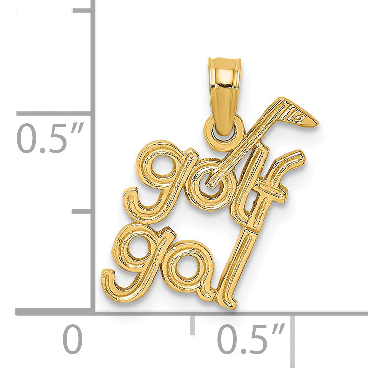 14K Gelbgold Massiv Poliert Golf Gal Charm