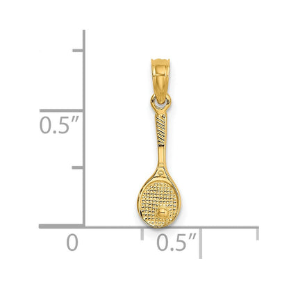 14K Gelbgold Massiv Poliert 3-d Tennis Schläger Charm