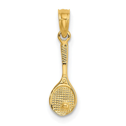 14K Gelbgold Massiv Poliert 3-d Tennis Schläger Charm