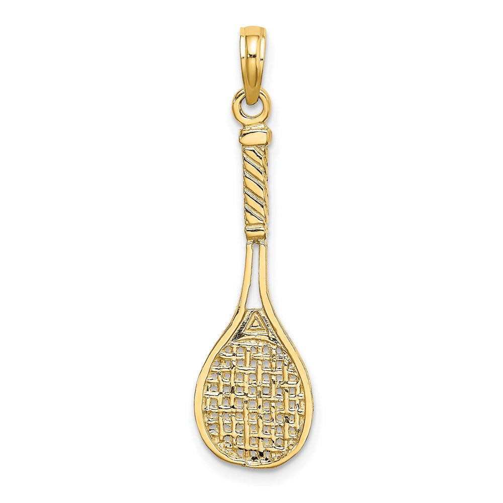 14 Karat Gelbgold massiver polierter 3-D-Tennisschläger-Charm