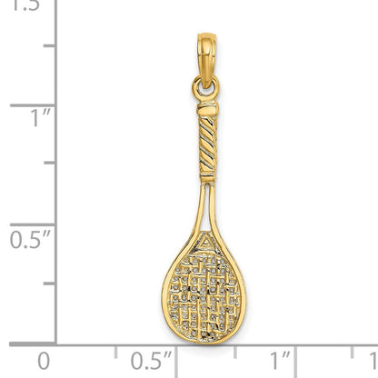 14 Karat Gelbgold massiver polierter 3-D-Tennisschläger-Charm