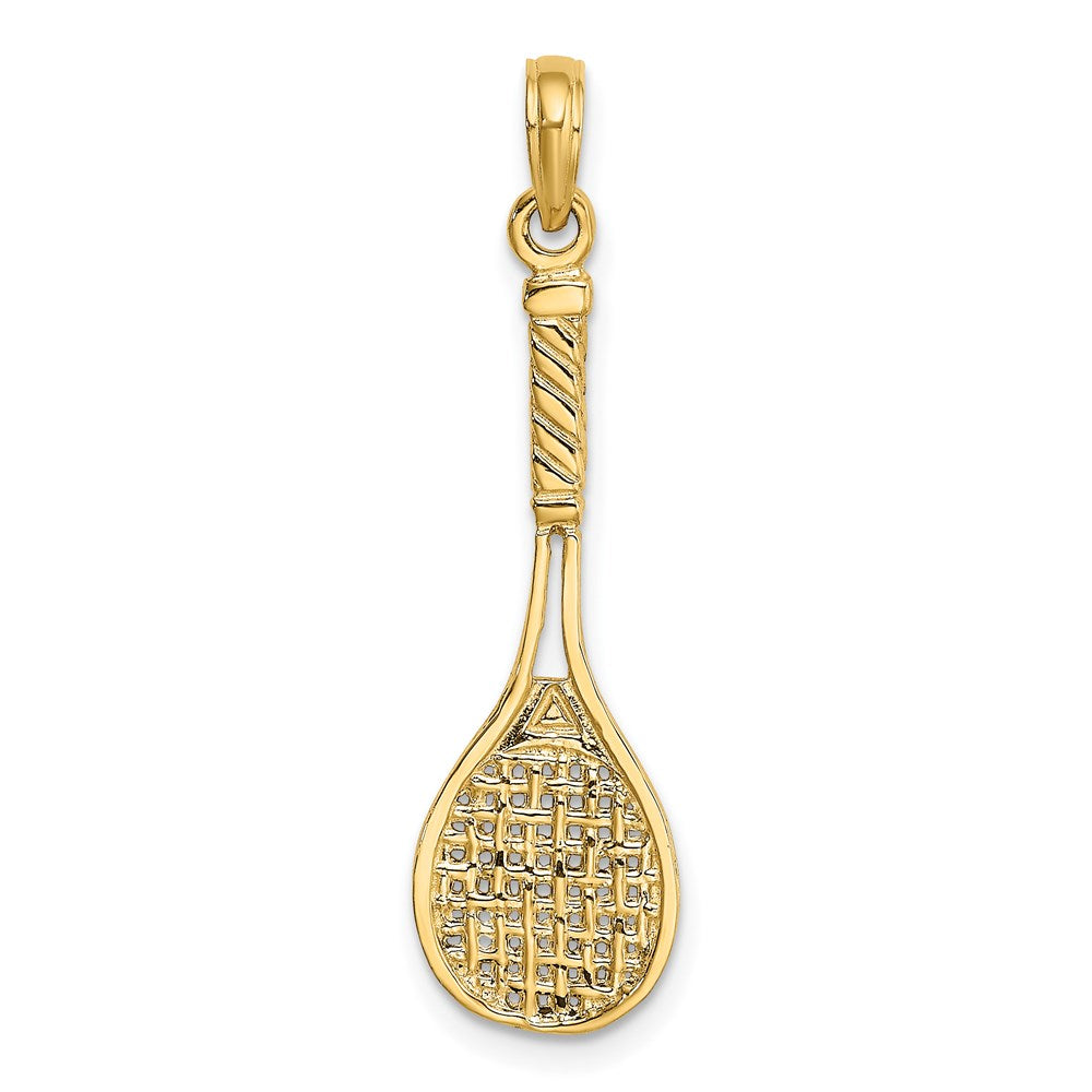 14 Karat Gelbgold massiver polierter 3-D-Tennisschläger-Charm
