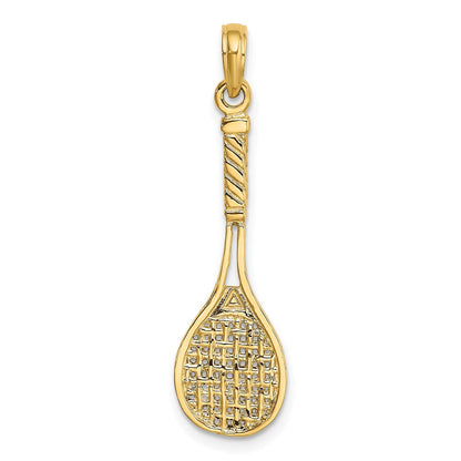 14 Karat Gelbgold massiver polierter 3-D-Tennisschläger-Charm