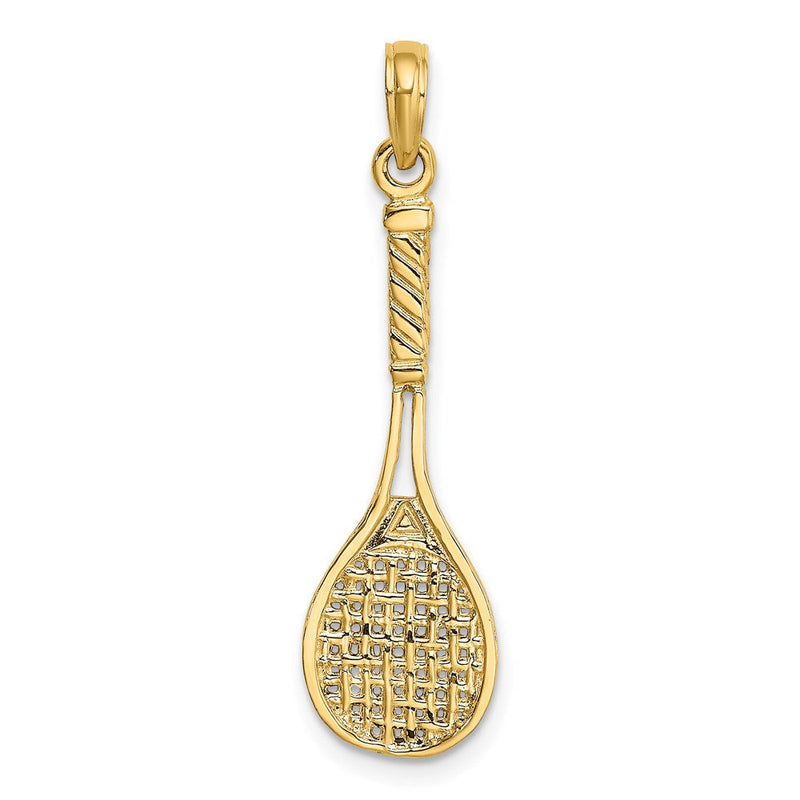 14 Karat Gelbgold massiver polierter 3-D-Tennisschläger-Charm