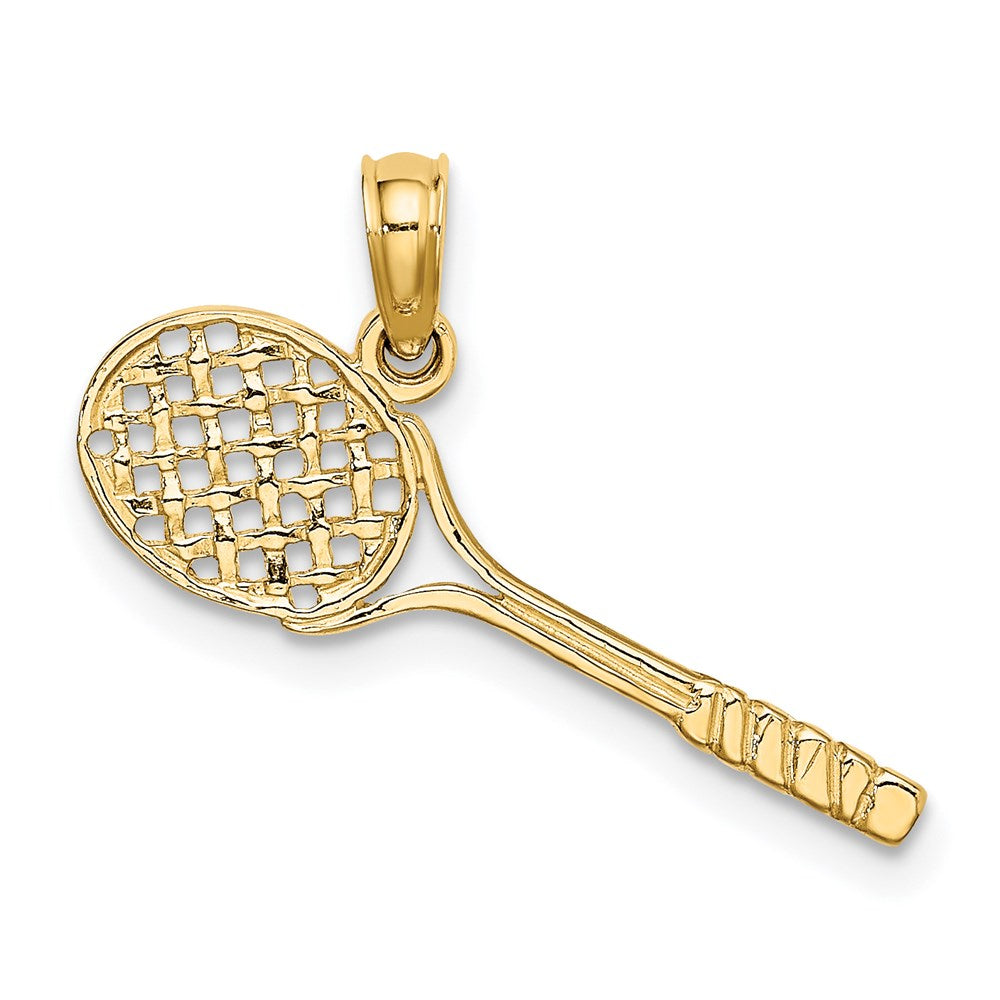 14K Gelbgold Massiv Poliert 3-d Tennis Schläger Charm
