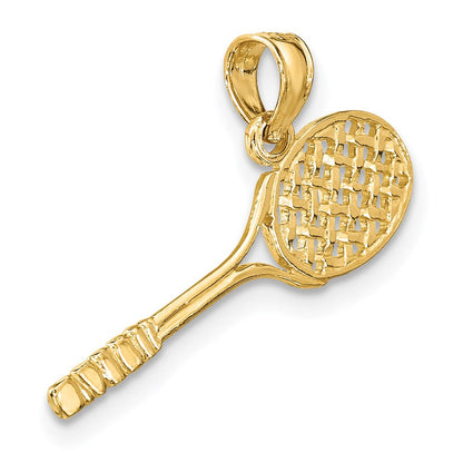 14K Gelbgold Massiv Poliert 3-d Tennis Schläger Charm