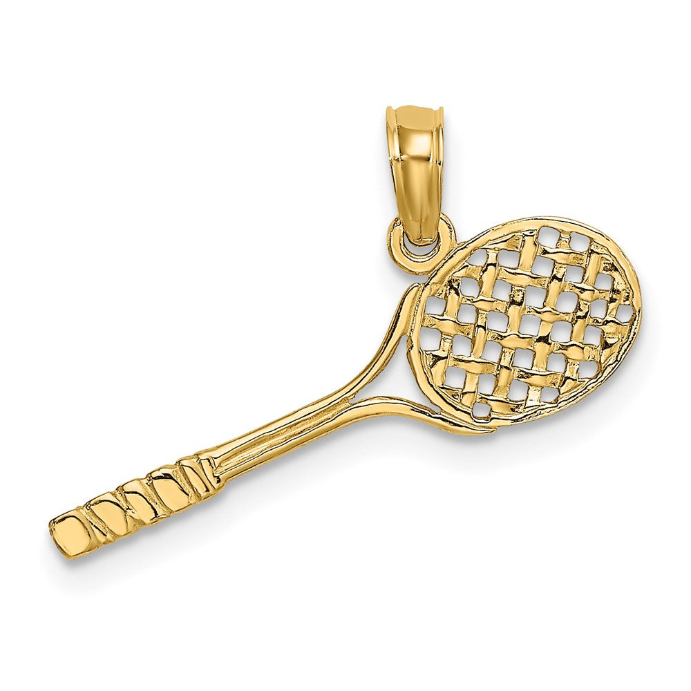 14K Gelbgold Massiv Poliert 3-d Tennis Schläger Charm