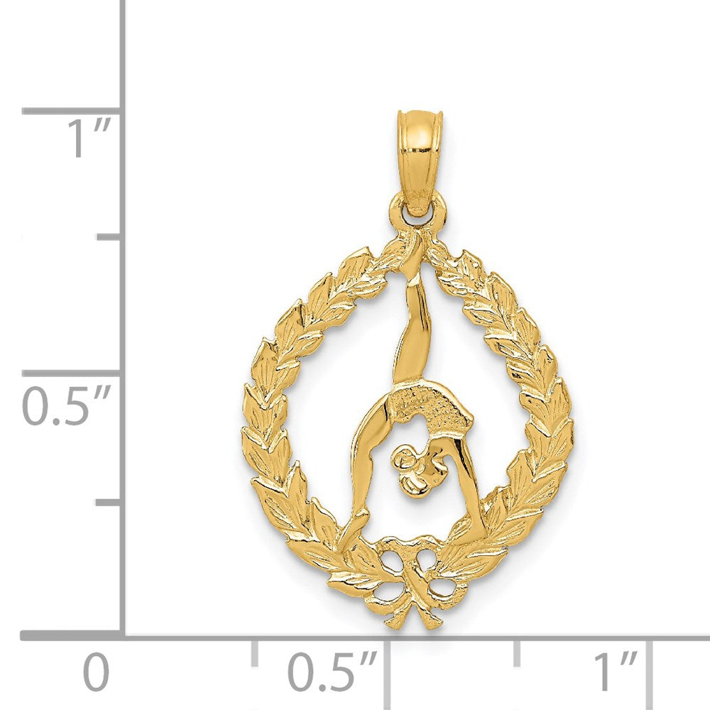 14K Gelbgold Massiv Poliert Framed Gymnast Anhänger