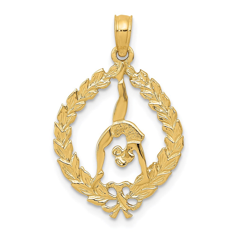 14K Gelbgold Massiv Poliert Framed Gymnast Anhänger