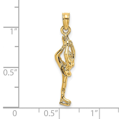 14K Gelbgold Massiv Poliert 3-d Figure Skater Charm