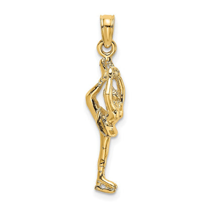 14K Gelbgold Massiv Poliert 3-d Figure Skater Charm