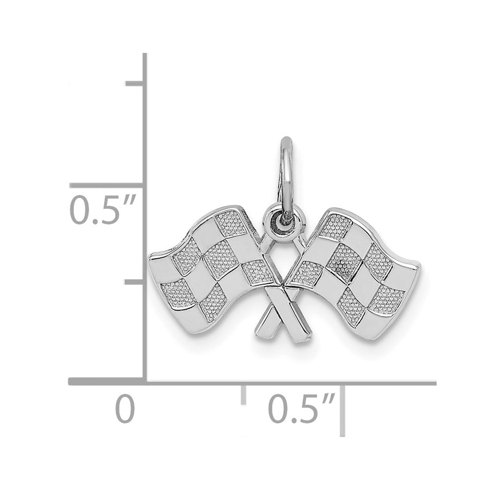 14K Weißgold Poliert Checkered Flags Charm