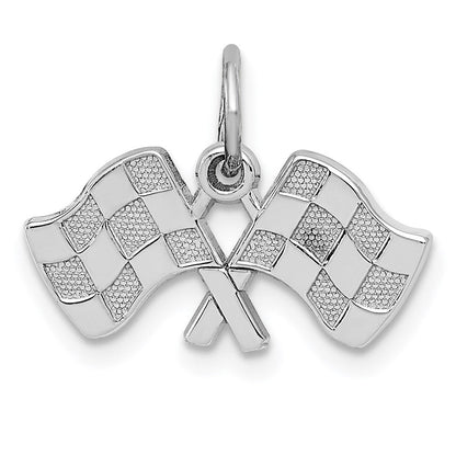 14K Weißgold Poliert Checkered Flags Charm