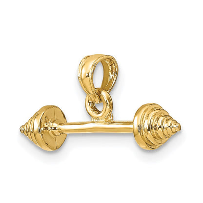 14K Gelbgold Massiv Poliert 3-d Dumbbell Charm