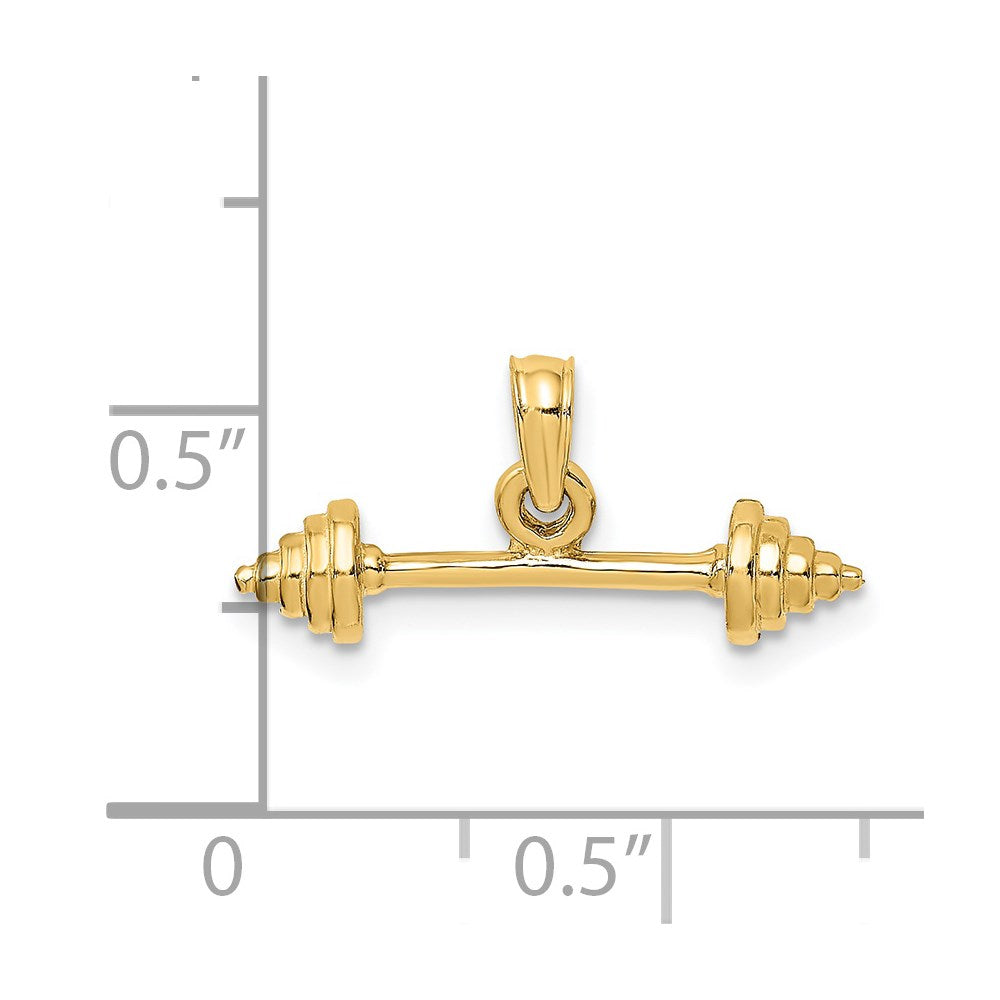 14K Gelbgold Massiv Poliert 3-d Dumbbell Charm