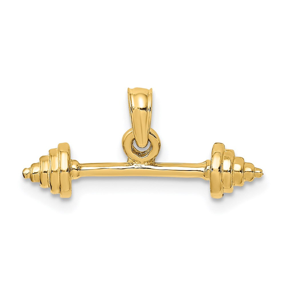 14K Gelbgold Massiv Poliert 3-d Dumbbell Charm