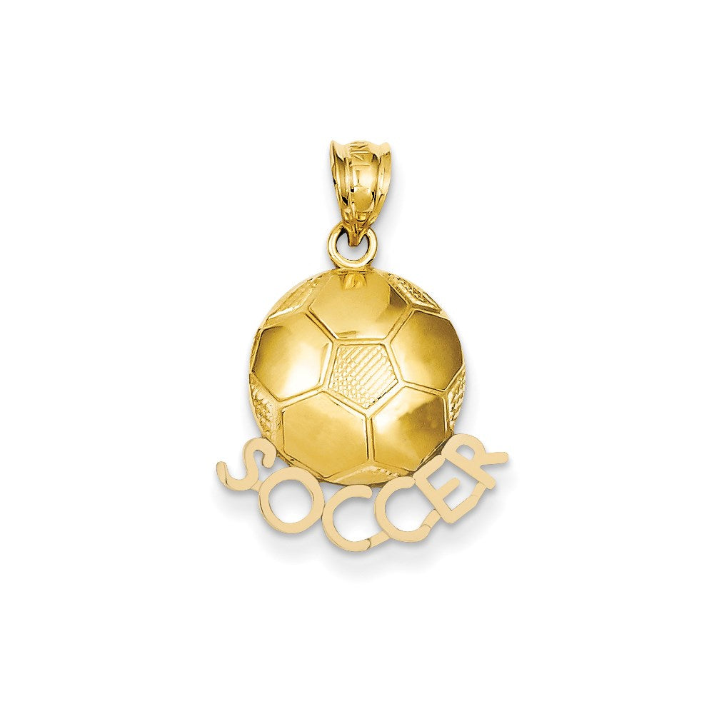 14K Gelbgold Massiv Poliert Offener Rückseite Fußball-Anhänger