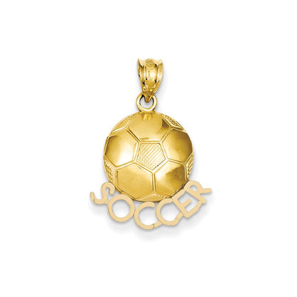 14K Gelbgold Massiv Poliert Offener Rückseite Fußball-Anhänger
