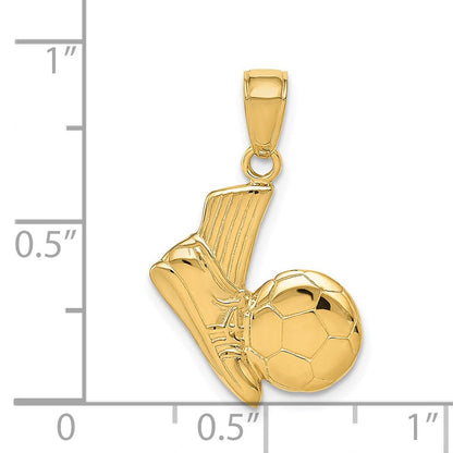 14K Gelbgold Massiv-Anhänger „Fußballschuh und Ball“ mit offener Rückseite