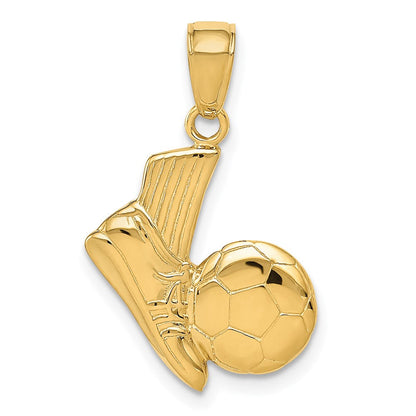 14K Gelbgold Massiv-Anhänger „Fußballschuh und Ball“ mit offener Rückseite