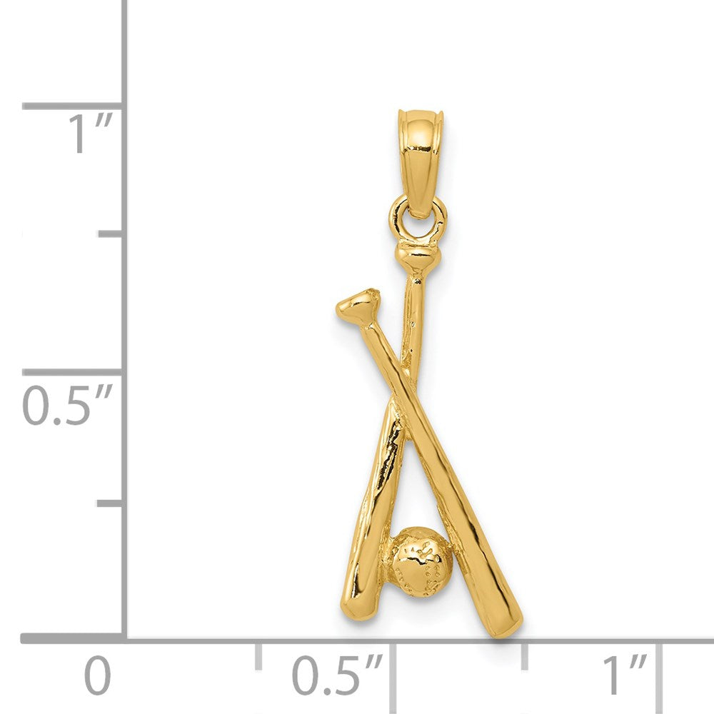 14K Gelbgold Poliert Offen-backed Bats und Baseball Anhänger