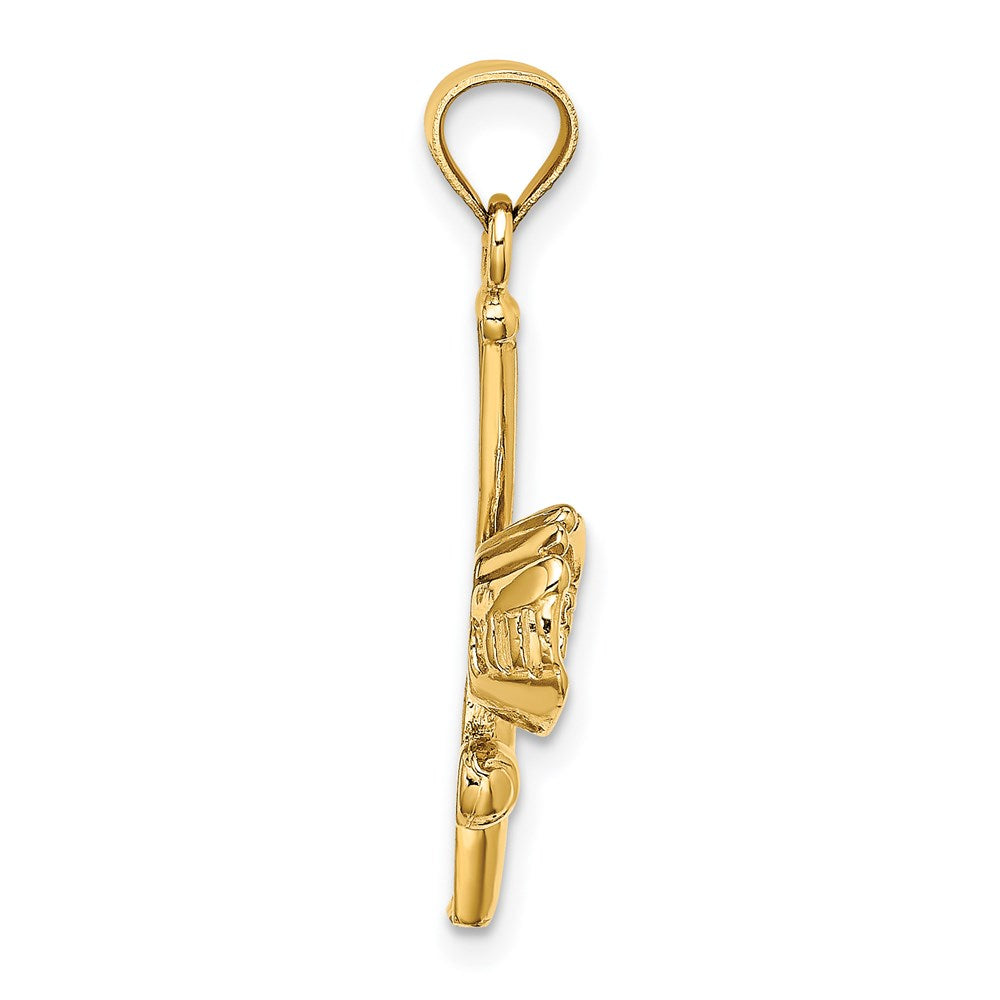 14K Gelbgold Massiv Offen-backed Glove/bat/baseball Charm