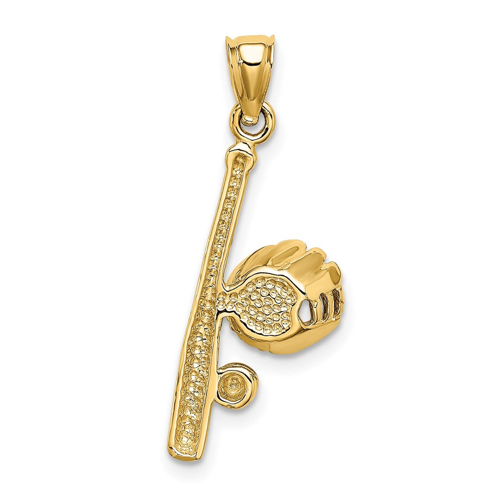 14K Gelbgold Massiv Offen-backed Glove/bat/baseball Charm