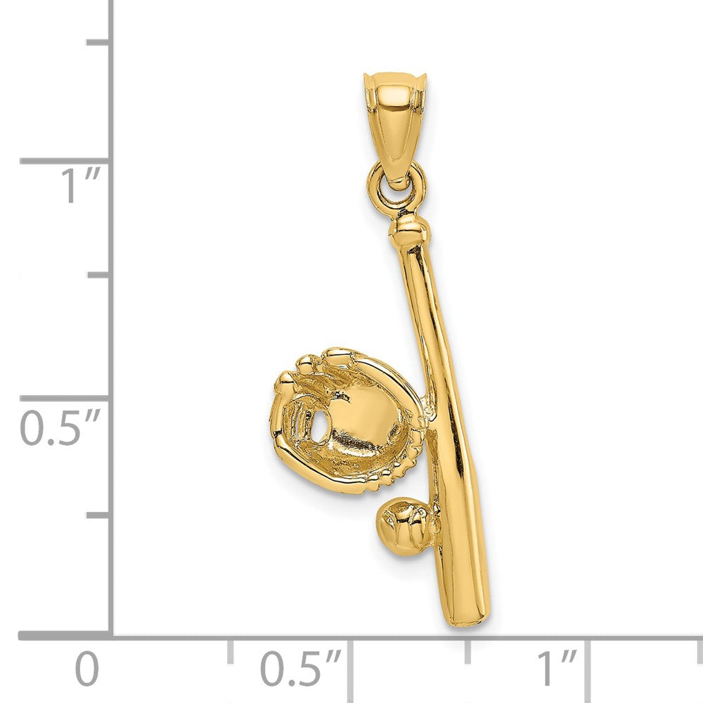 14K Gelbgold Massiv Offen-backed Glove/bat/baseball Charm
