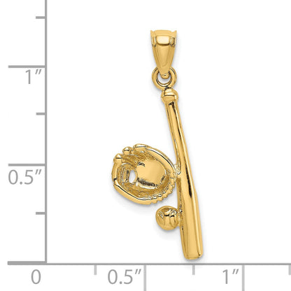 14K Gelbgold Massiv Offen-backed Glove/bat/baseball Charm
