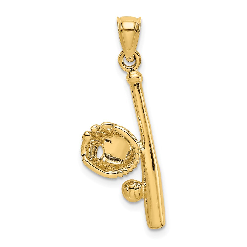 14K Gelbgold Massiv Offen-backed Glove/bat/baseball Charm