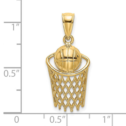 14K Gelbgold Basketball und Netz Charm, poliert
