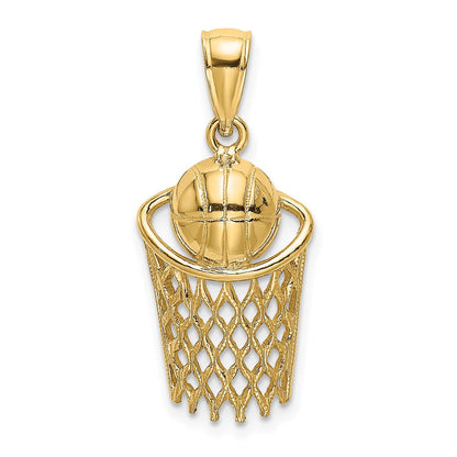14K Gelbgold Basketball und Netz Charm, poliert