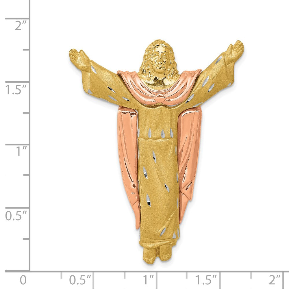 14K Bicolor Gold Satiniert Risen Christus Anhänger