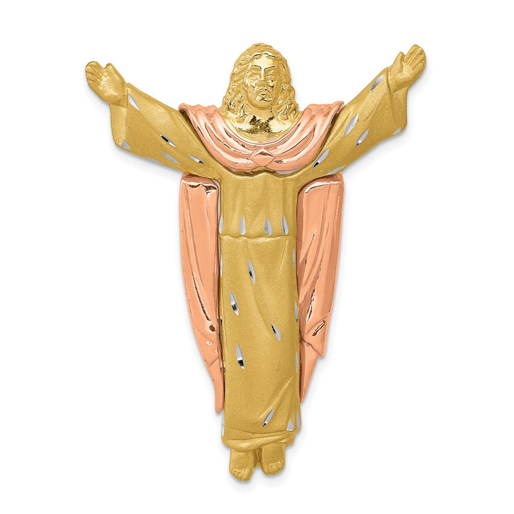 14K Bicolor Gold Satiniert Risen Christus Anhänger